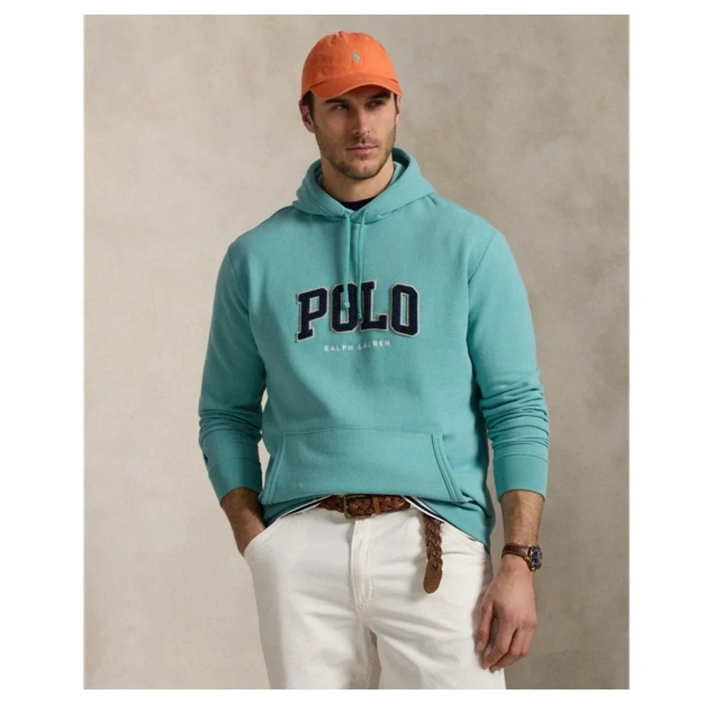 NWT Polo Ralph Lauren The RL Fleece Logo Hoodie in deep seafoam color Mens Small